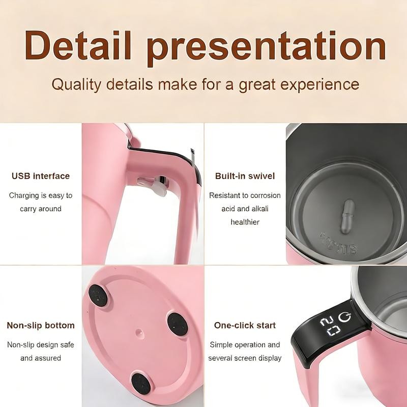2-Pack Magnetic Self-Stirring Coffee Mug Temperature Display for Instant Drinks