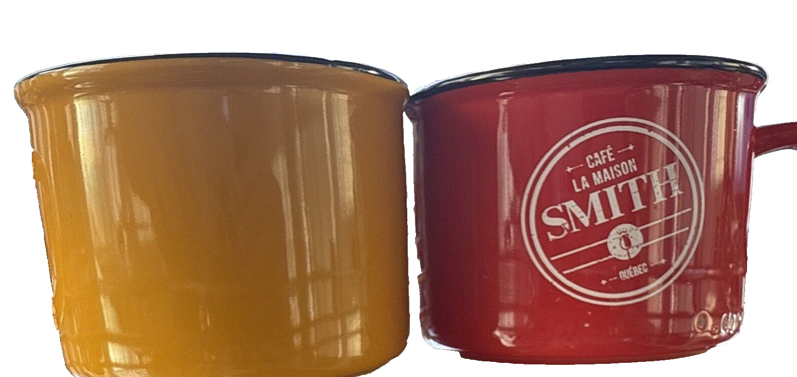 Cabin Quebec Enamel His Hers Redneck Espresso Cups Pair 8oz VTG