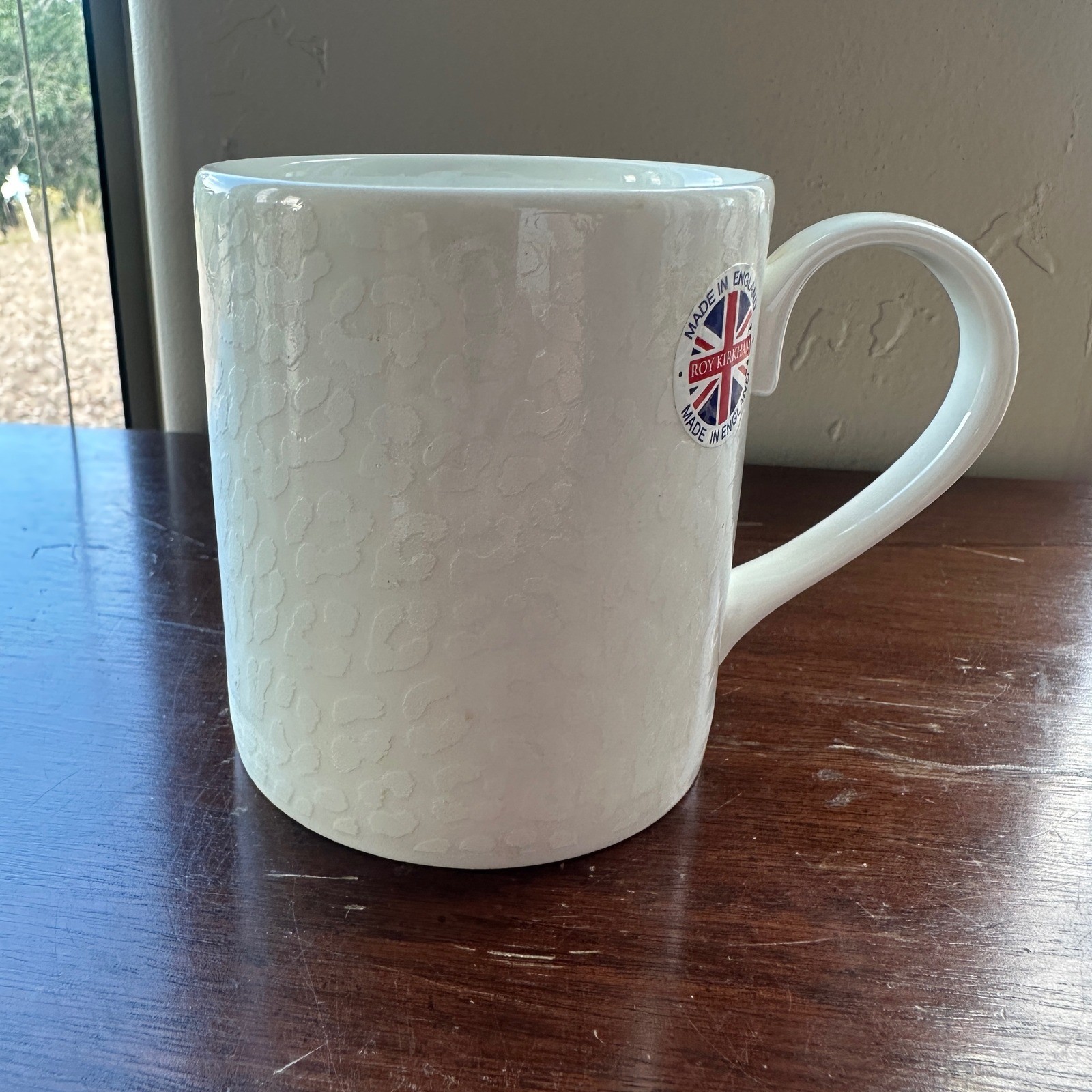 Roy Kirkham Mug White Leopard Print Fine Bone China Made in England Cream Ivory