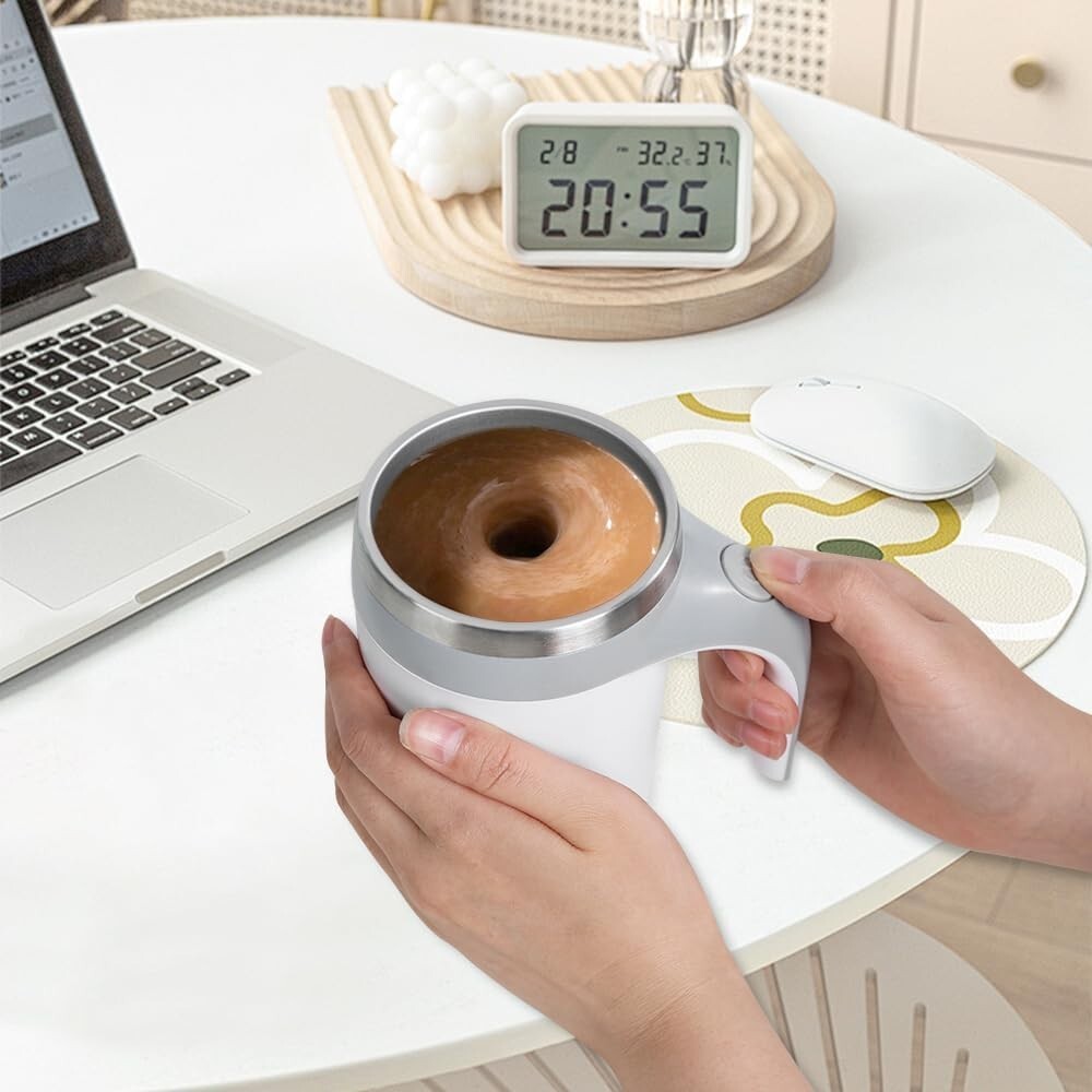 Automatic Mixing Coffee Mug Rotating Cute Mixing Cup 13 oz/380 ml, White