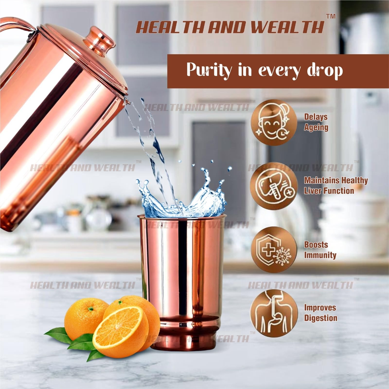 Pure Copper Drinking Cups – Ayurvedic Health Copper Tumblers – 2 pcs. set