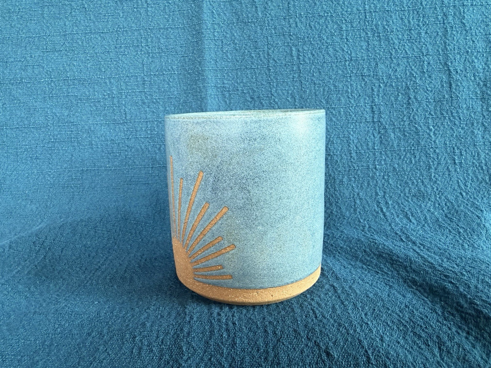 Stoneware Sunburst Coffee Mug 16 fl oz Blue/Beige Base Celestial Handmade