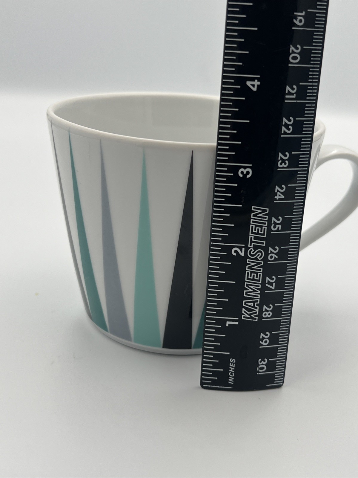 ☕️ IKEA Brakig 12 oz Porcelain Mugs Modern Navy Gray Teal Triangles Set of 3