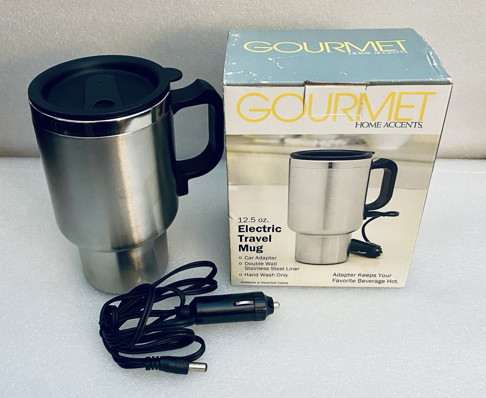 Home Accent Gourmet 12.5 oz Electric Travel Mug/ Lid & Car Adapter New In Box