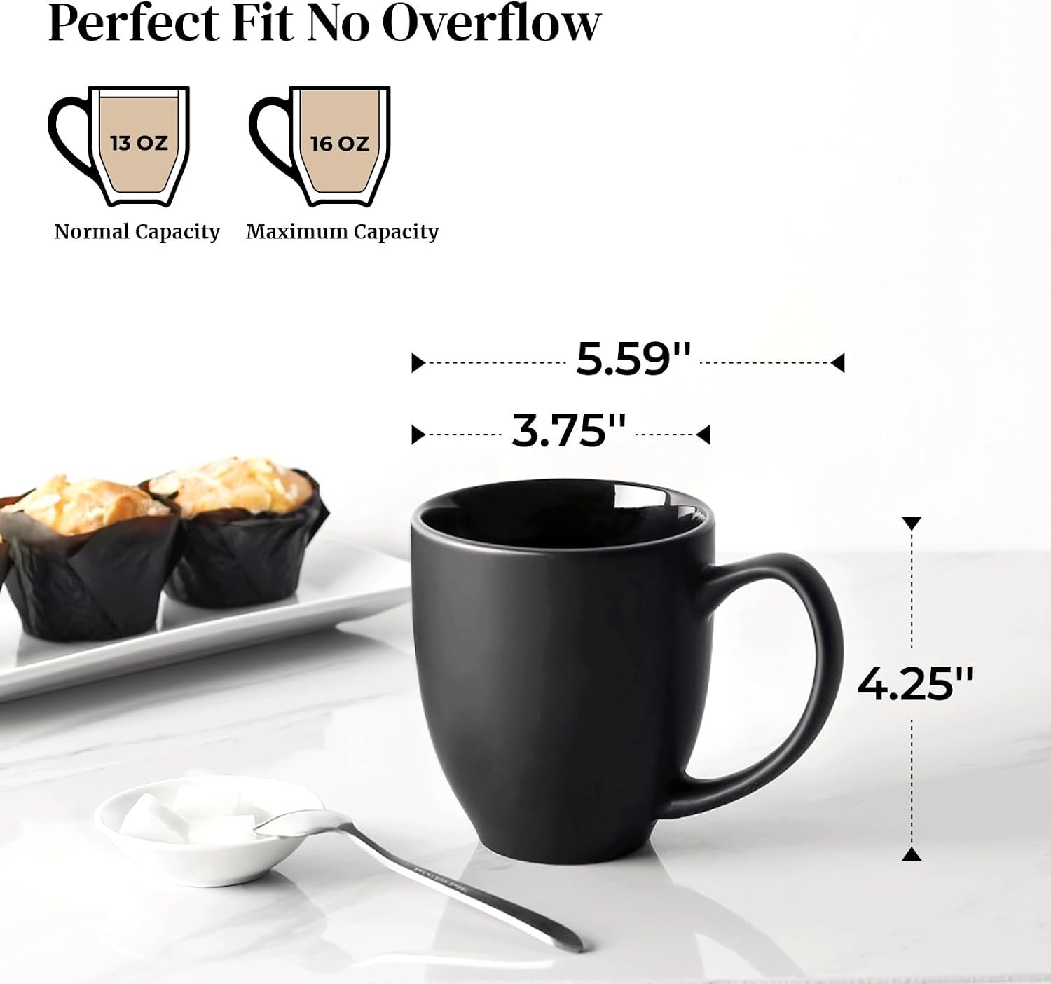 Black Porcelain Coffee Cups 16 oz Set