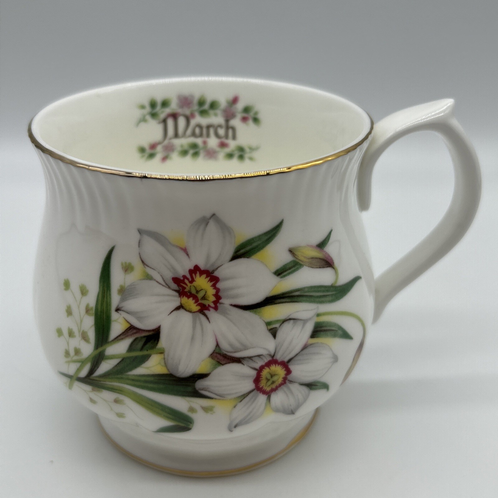 Vintage Monthly Flower March Fine Bone China Coffee Tea Mug Cup