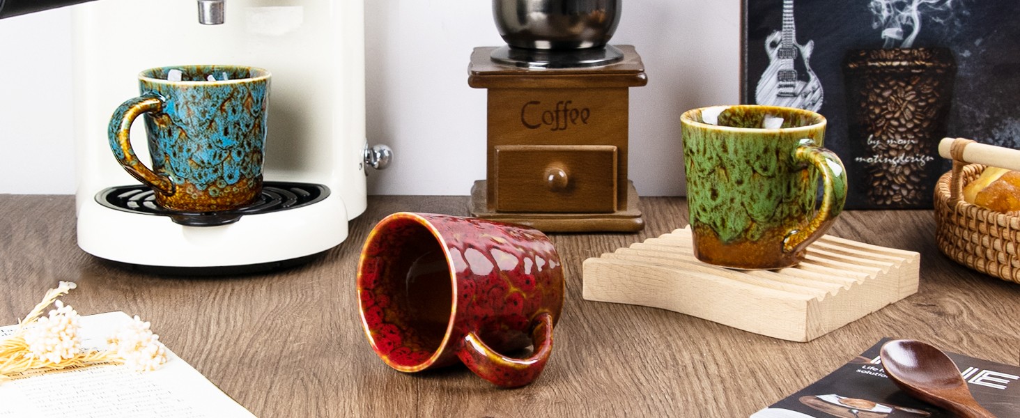 4.2 oz Espresso Cups Set of 2, Ceramic Coffee Mugs Demitasse Cups, Small