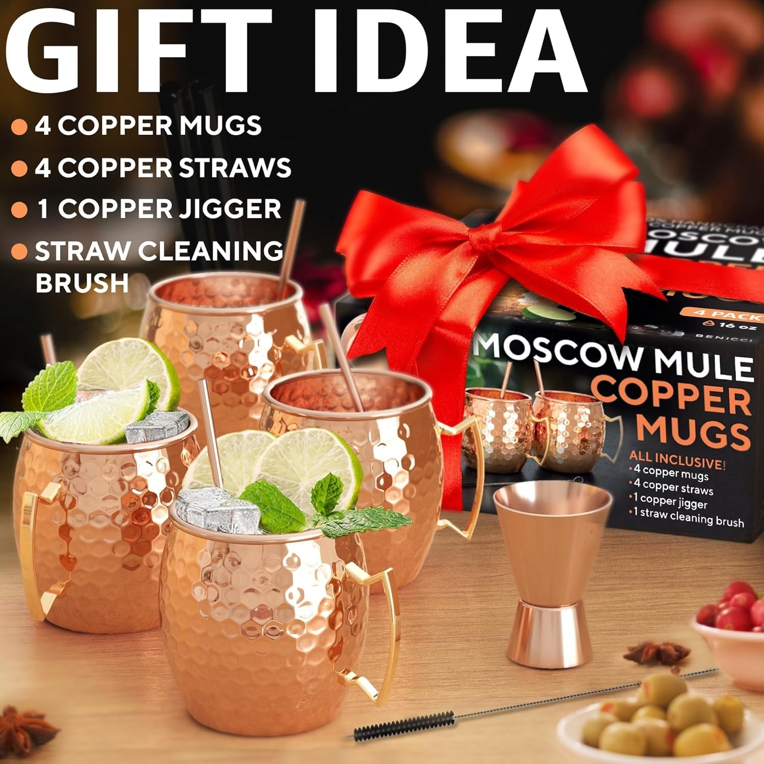 Moscow Mule Mugs – Set of 4-100% Pure Copper Mugs Large 16 oz – Food Safe – …