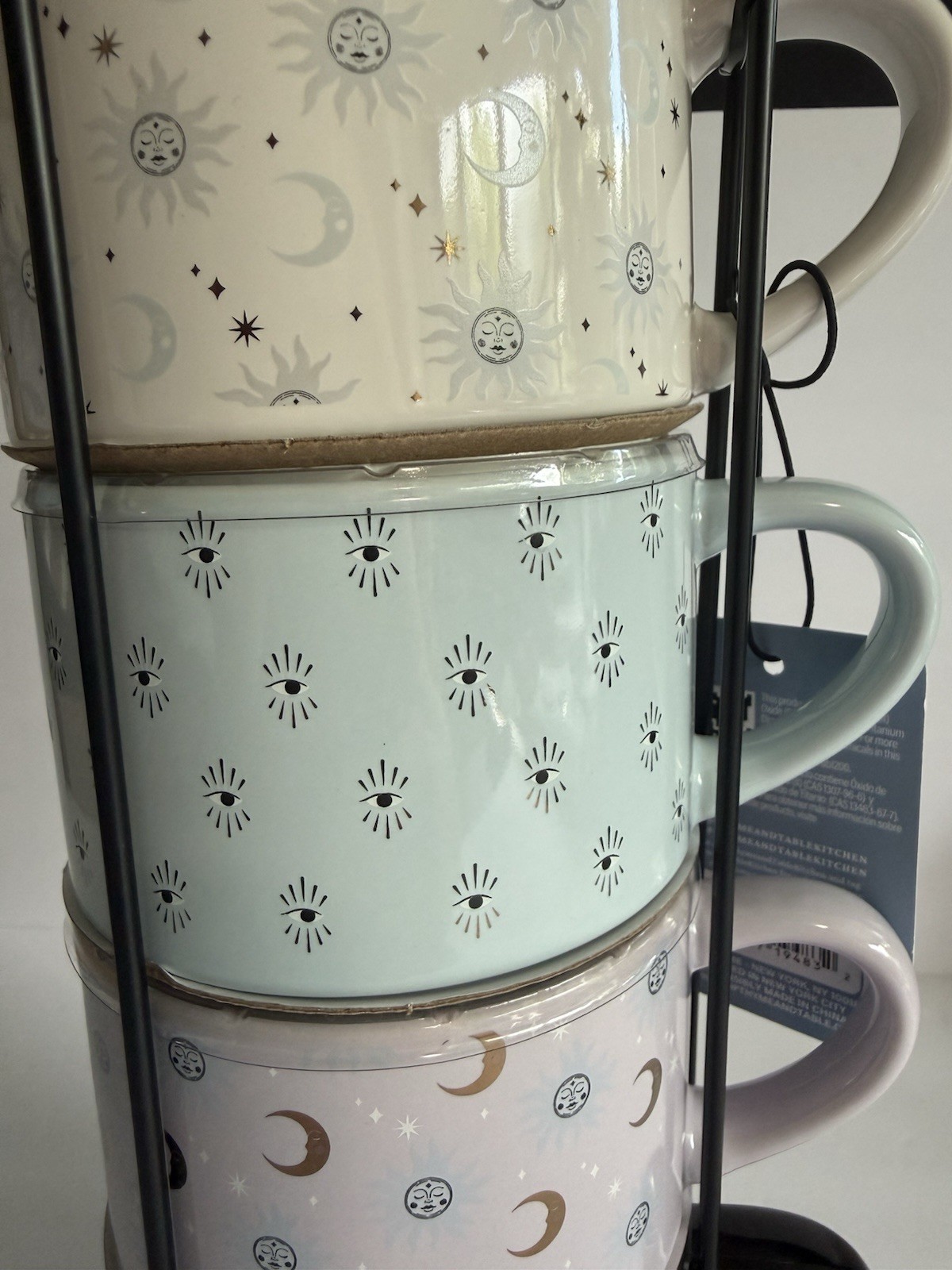 Thyme & Table Celestial Stackable Mug Set (4) Moon Stars All-Seeing Eye 11.1oz