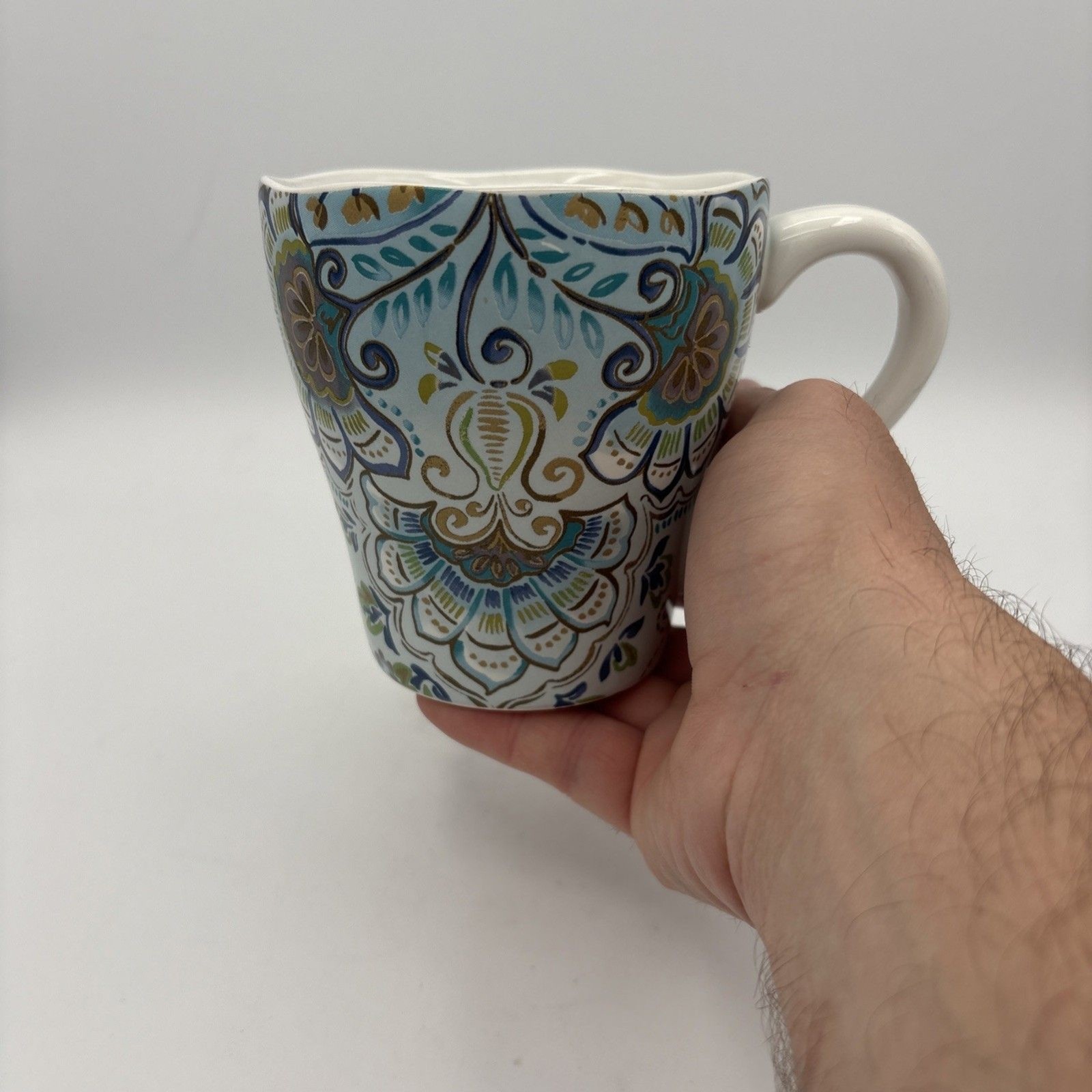 222 Fifth Blue Multicolor Floral Aisha 14 oz Fine Porcelain Coffee Tea Mug EUC