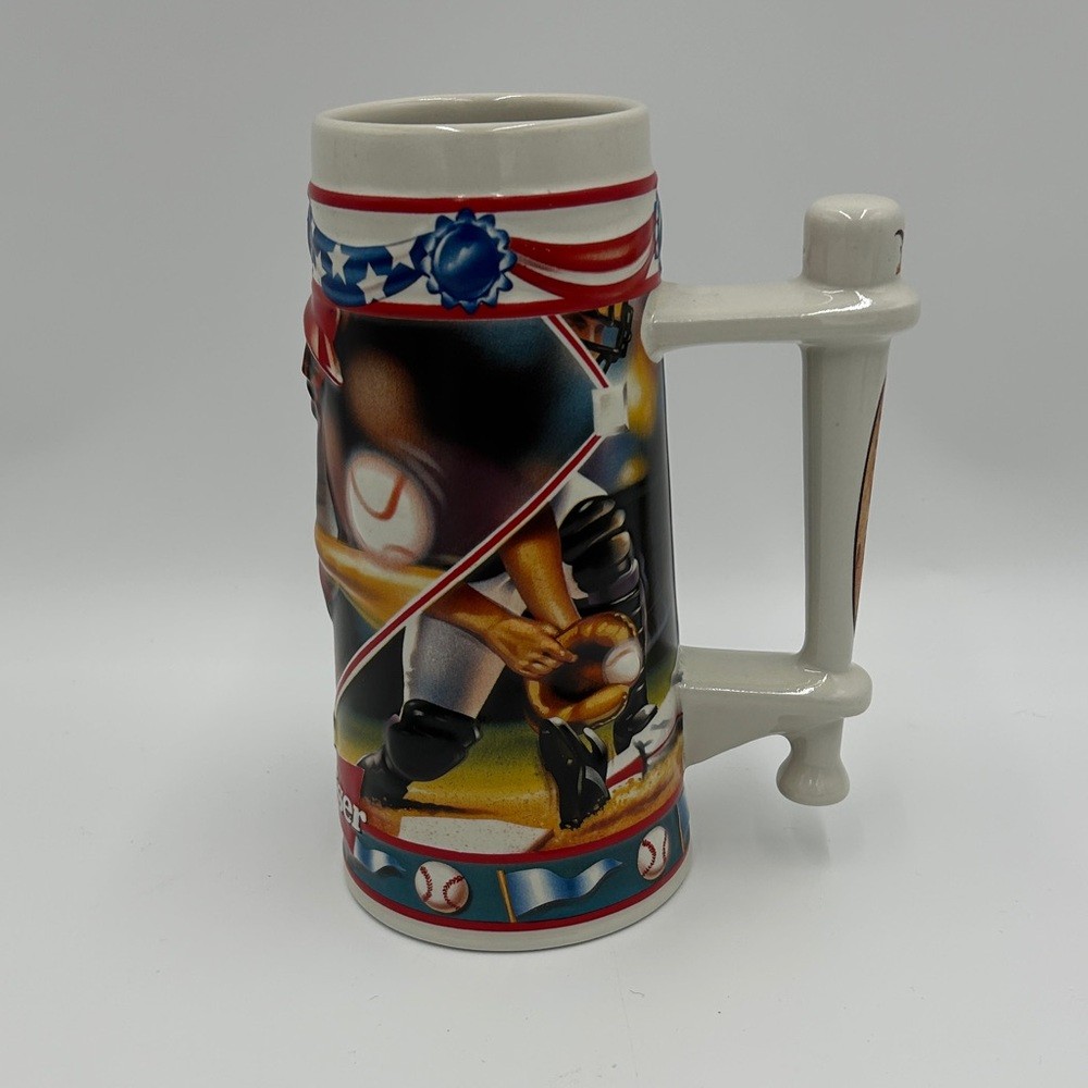 Vintage Budweiser Baseball Beer Stein Mug Play Ball Sport Action 1996