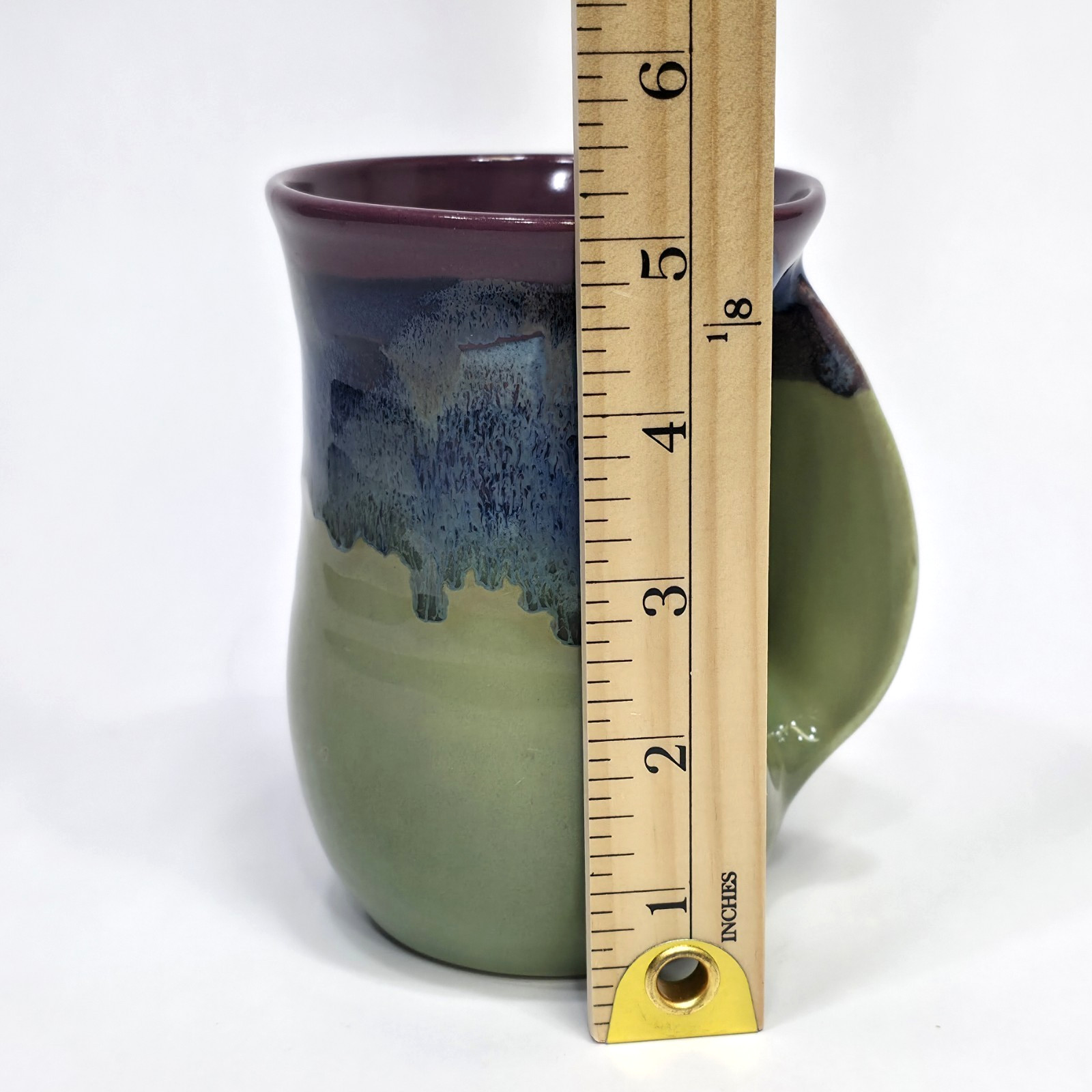 Neher 16oz Right Hand Handwarmer Mug 3 Color Drip Glaze Pottery Green Blue 2011