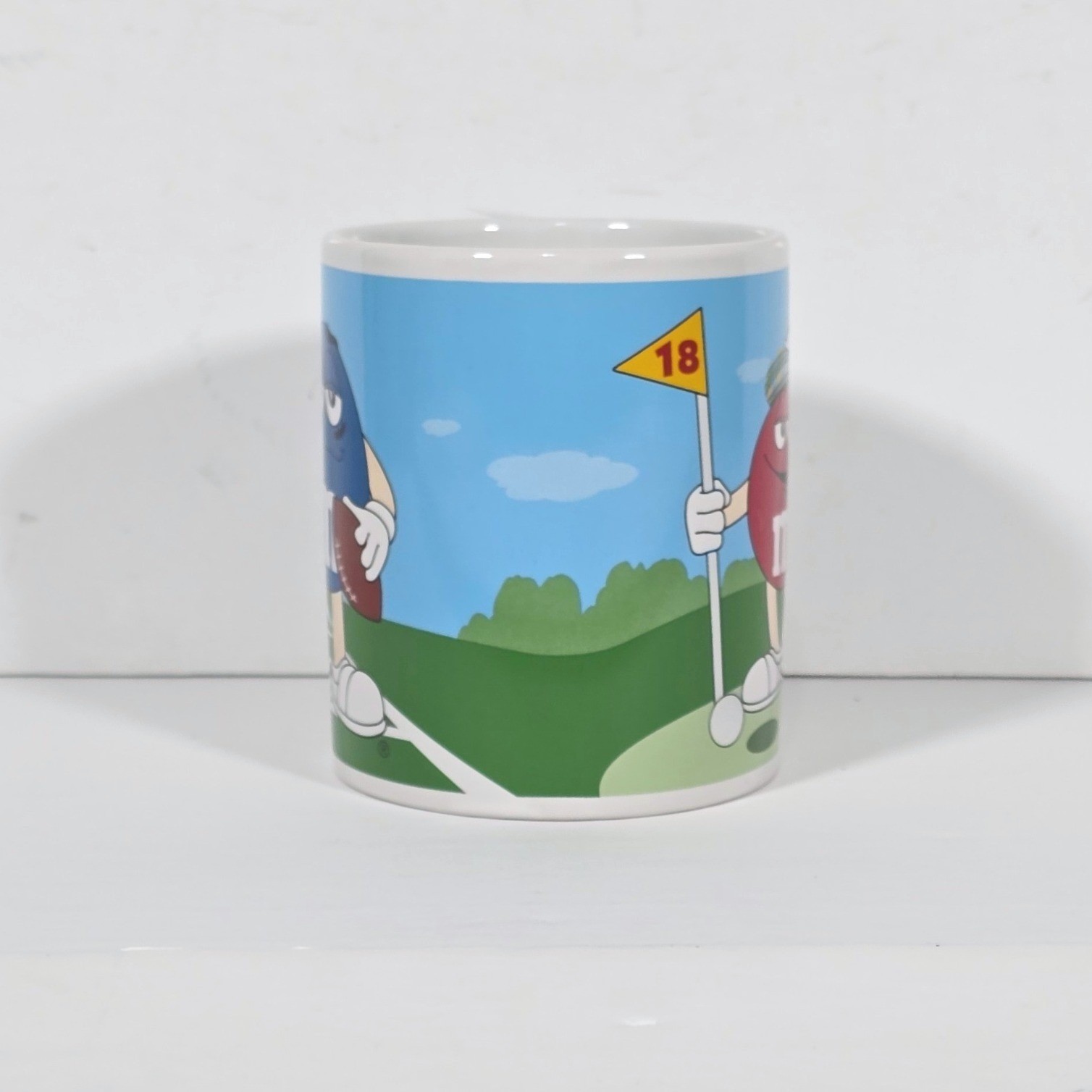 Galerie M&M’s Sports Coffee Mug Red Golf Blue Football 2002 White Ceramic 12oz
