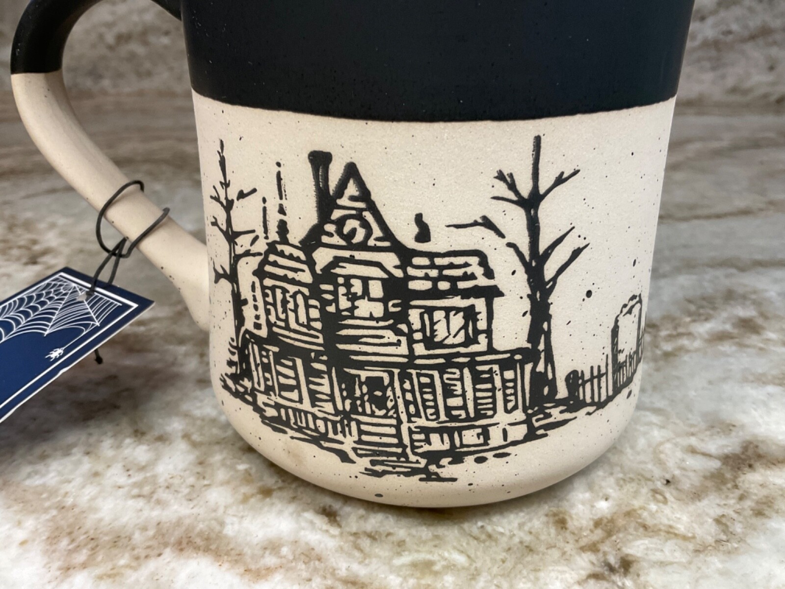 Large Coffee Mug Halloween Scary Haunted House. Cobwebs & Cauldrons New