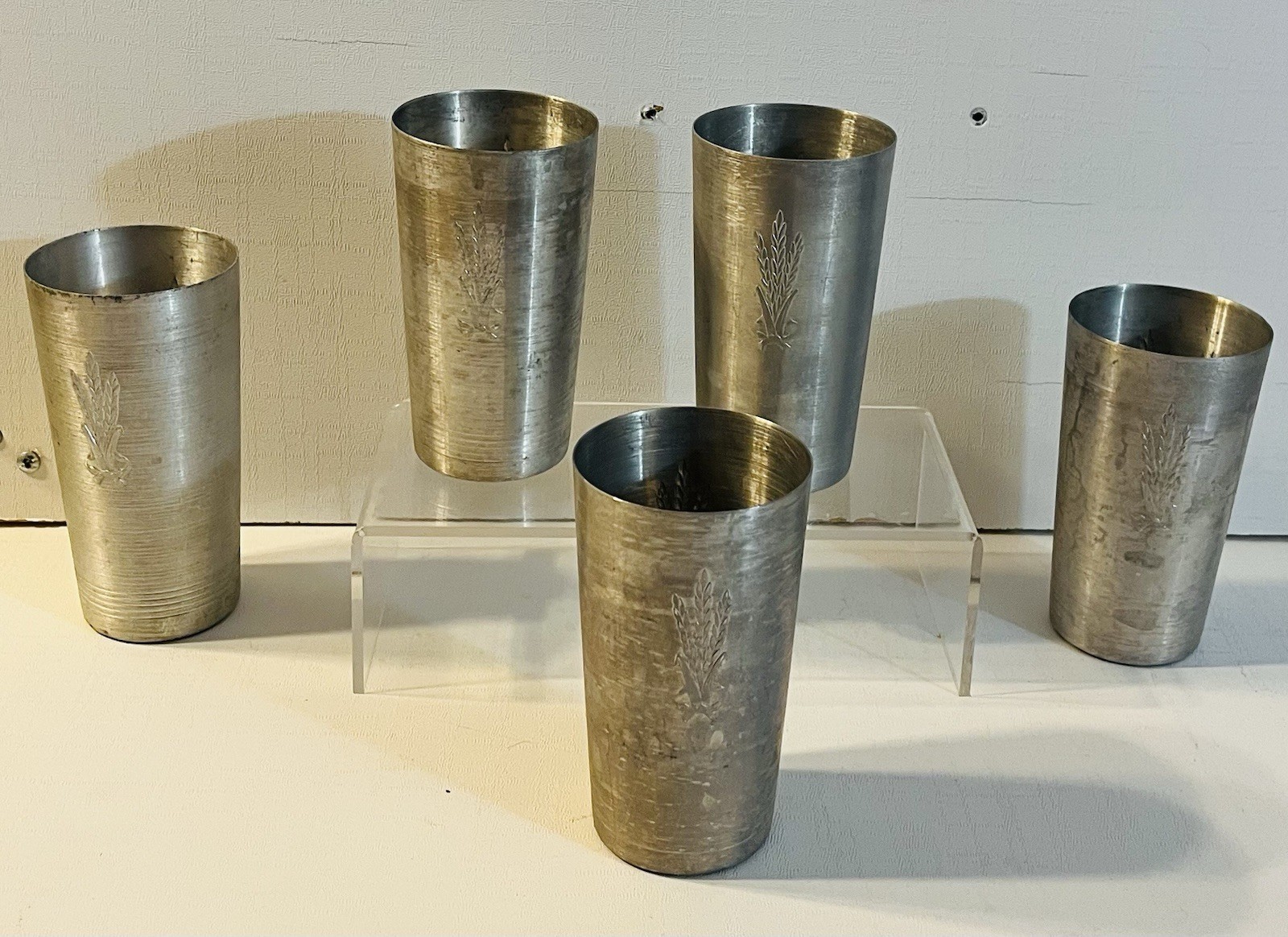 Set Of 5 Vintage WestBend Aluminum Co. Wisconsin USA Tumbler Mug Wheat Pattern