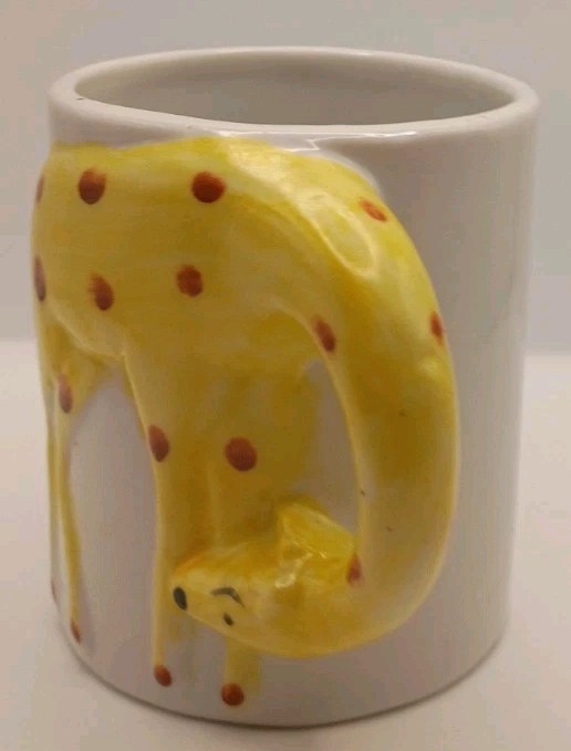 Vtg. 1970’s Enesco Giraffe Ceramic Kids Mug Hand Painted 3D Neck Mug Handle
