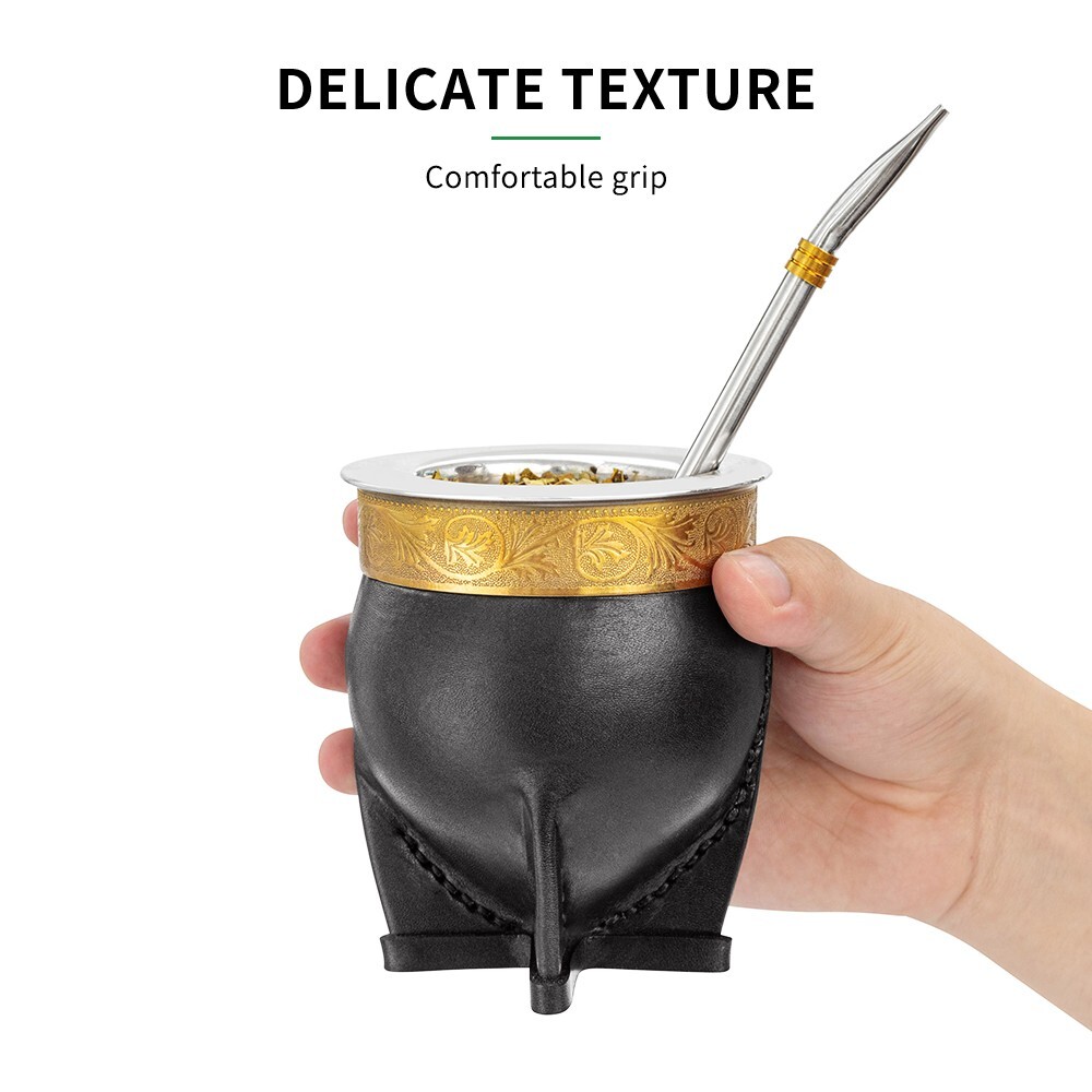 Imperial Mate Gourd Baroque Style Yerba Mate Cup with Bombilla Straw Set