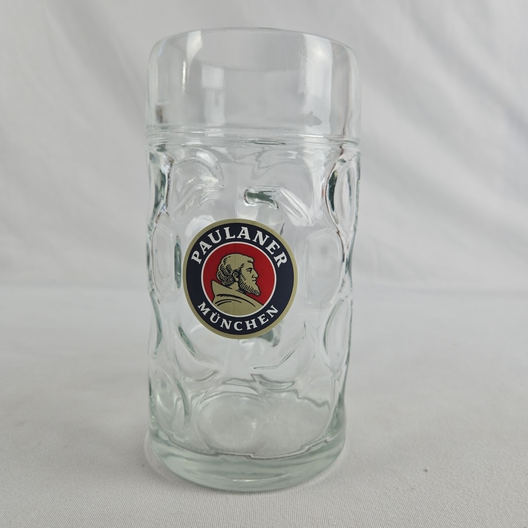Paulaner Munchen 1 Liter Dimpled Glass Beer Stein Mug German Oktoberfest 8″