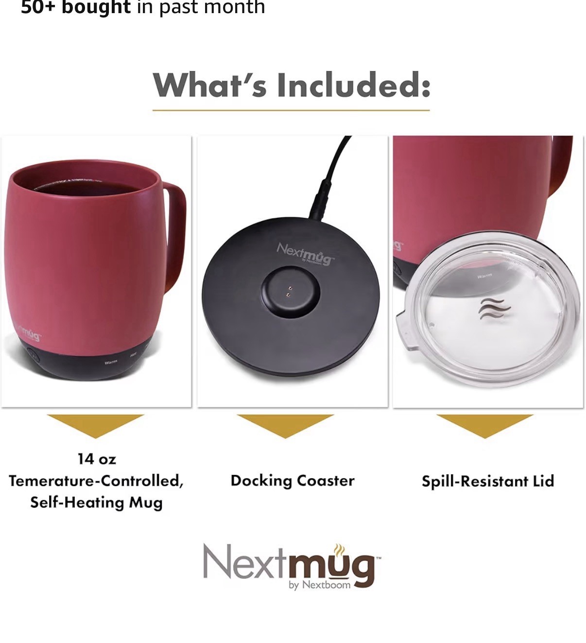 Nextmug – Temperature-Controlled, Self-Heating Coffee Mug (Dusty Rose – 14 oz.)