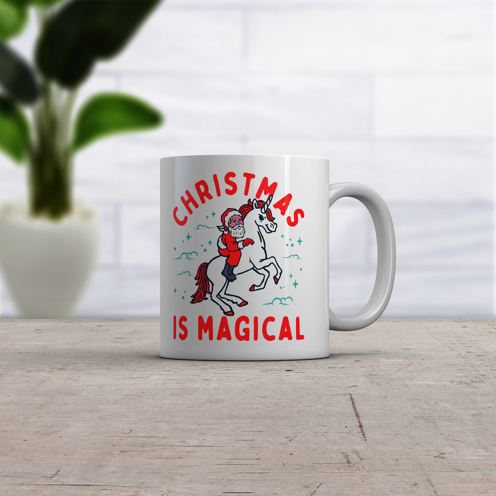 Christmas Is Magical Mug Funny Santa Claus Fantasy Unicorn Novelty Cup