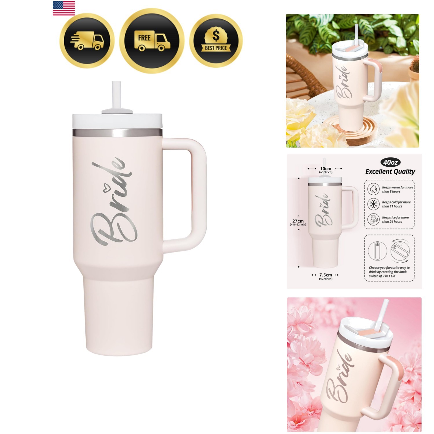 Bride To Be Gifts: Bridal Shower & Bachelorette Stainless Steel 40 oz Tumbler…