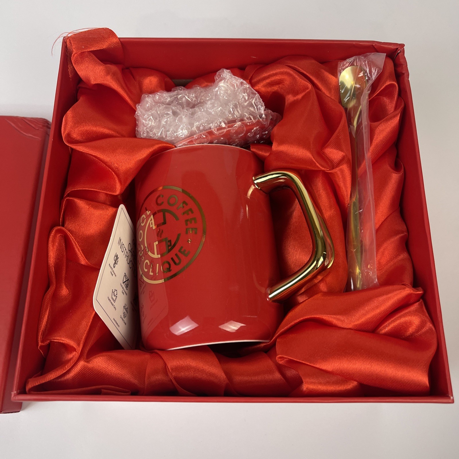 Coffee Mug Gift Sets With Boxes Lids And Spoons New In Box Lot Of 4 Pink Red