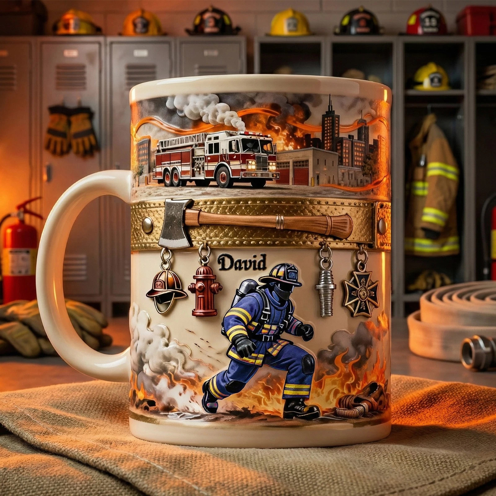 Personalized Brave Firefighter Coffee Mug, Gifts For Firefighter, Custom Name
