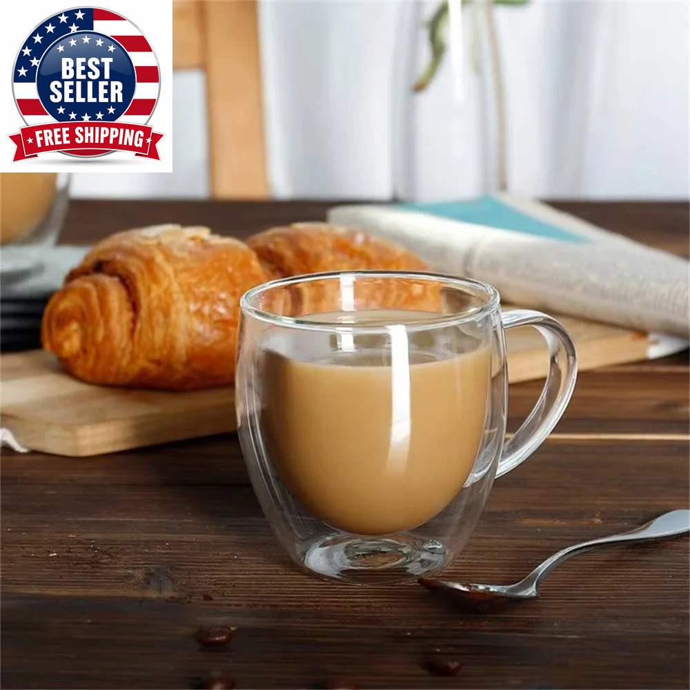 250Ml Double Walled Glass Coffee Mugs Insulated Borosilicate Glass Coffee Cups w