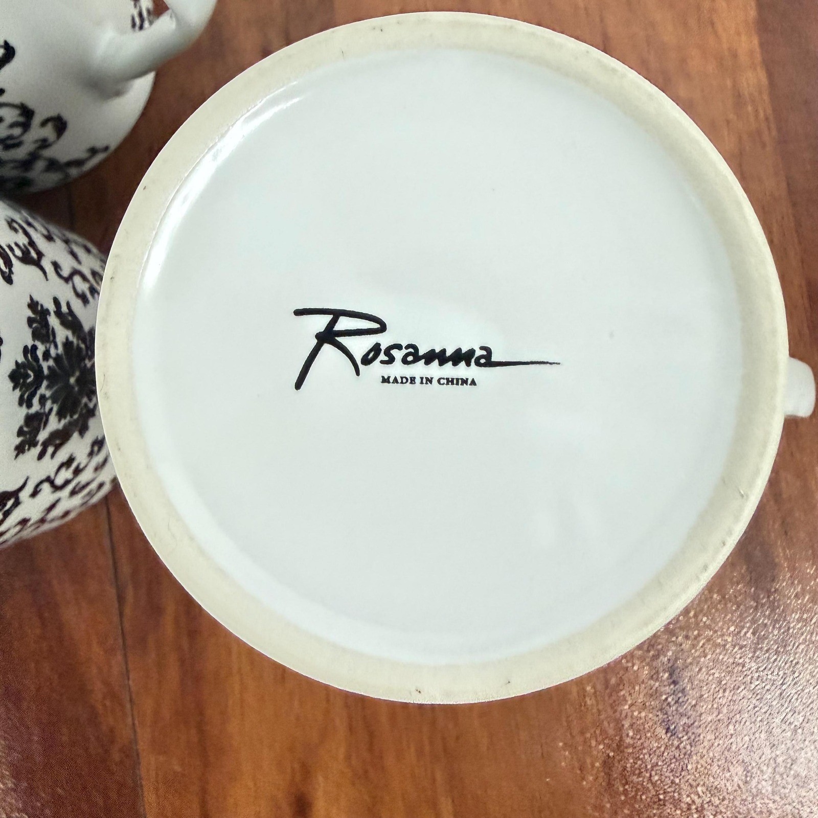 Rosanna Parisian Wallpaper Coffee Mug Set of 4 Black White Damask Stoneware
