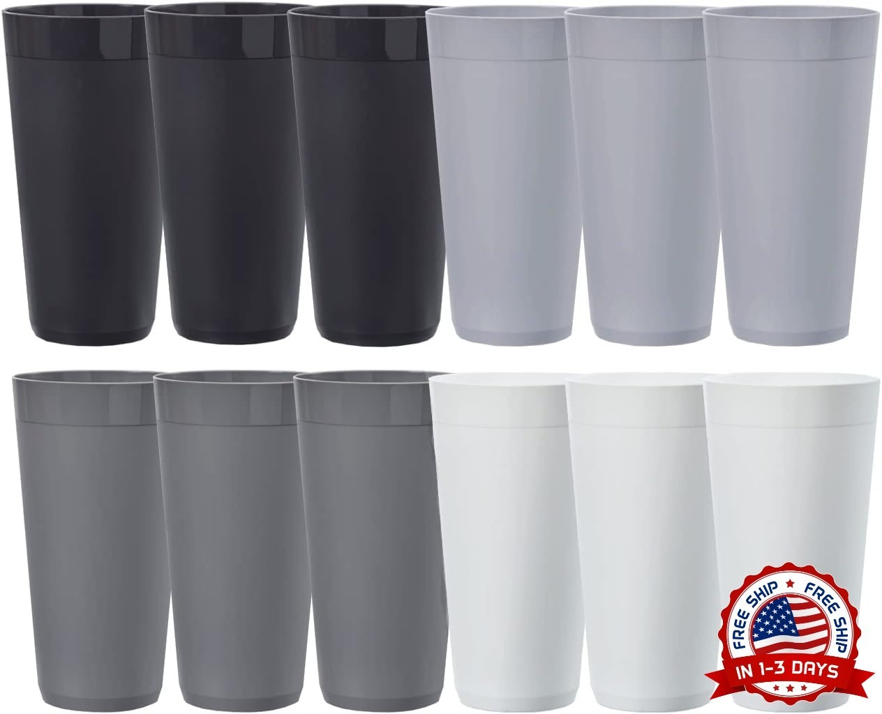 Vasos apilables de plástico irrompible de 32 onzas para té helado (Piedra gris)