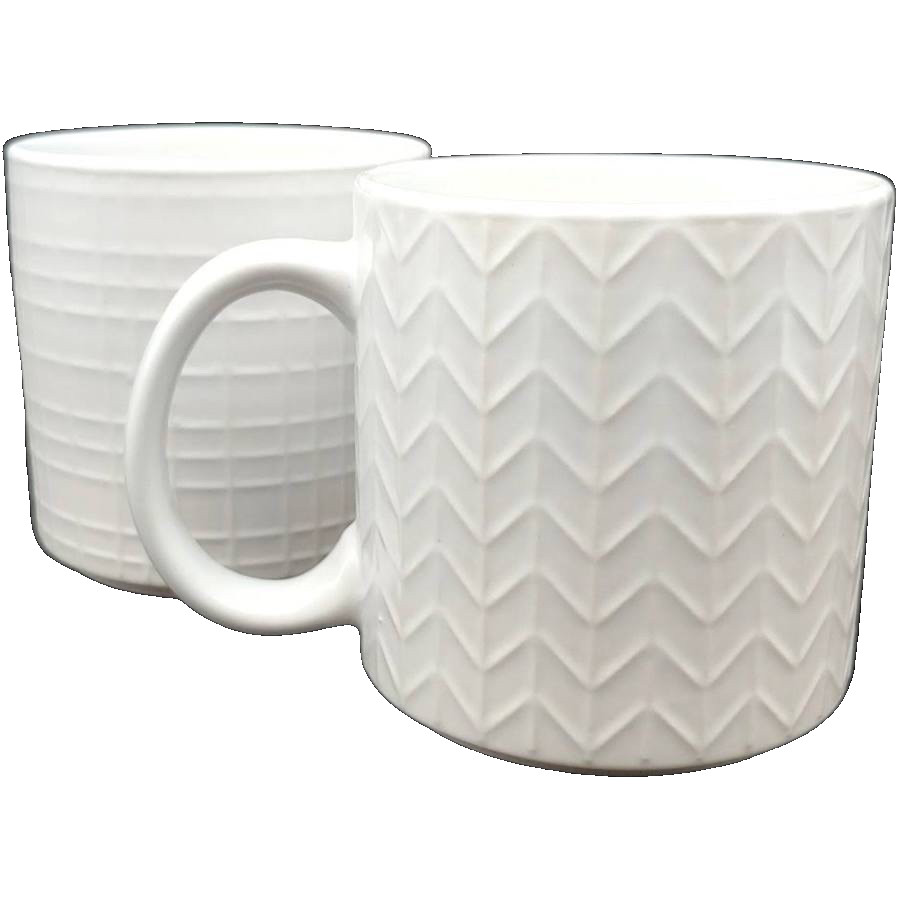 Potter’s Corner Large White Geometric Minimalist Art Deco 14oz Mugs-Set of 2