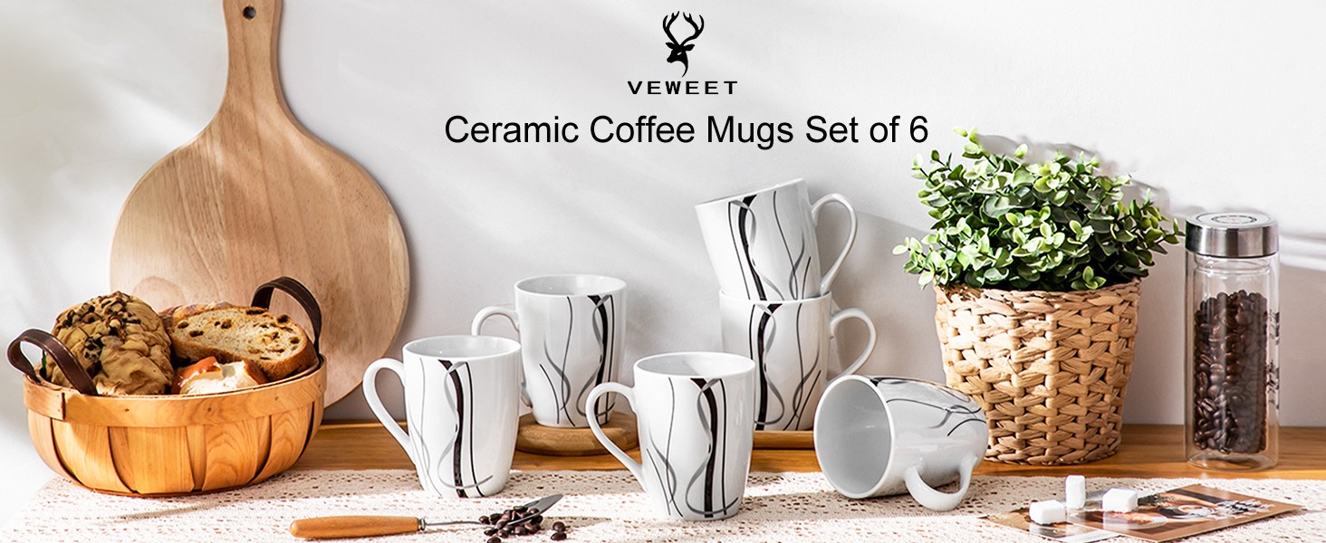 Ceramic Coffee Mugs, Coffee Cups Set with Handle, White Mugs Set Porcelain Cup