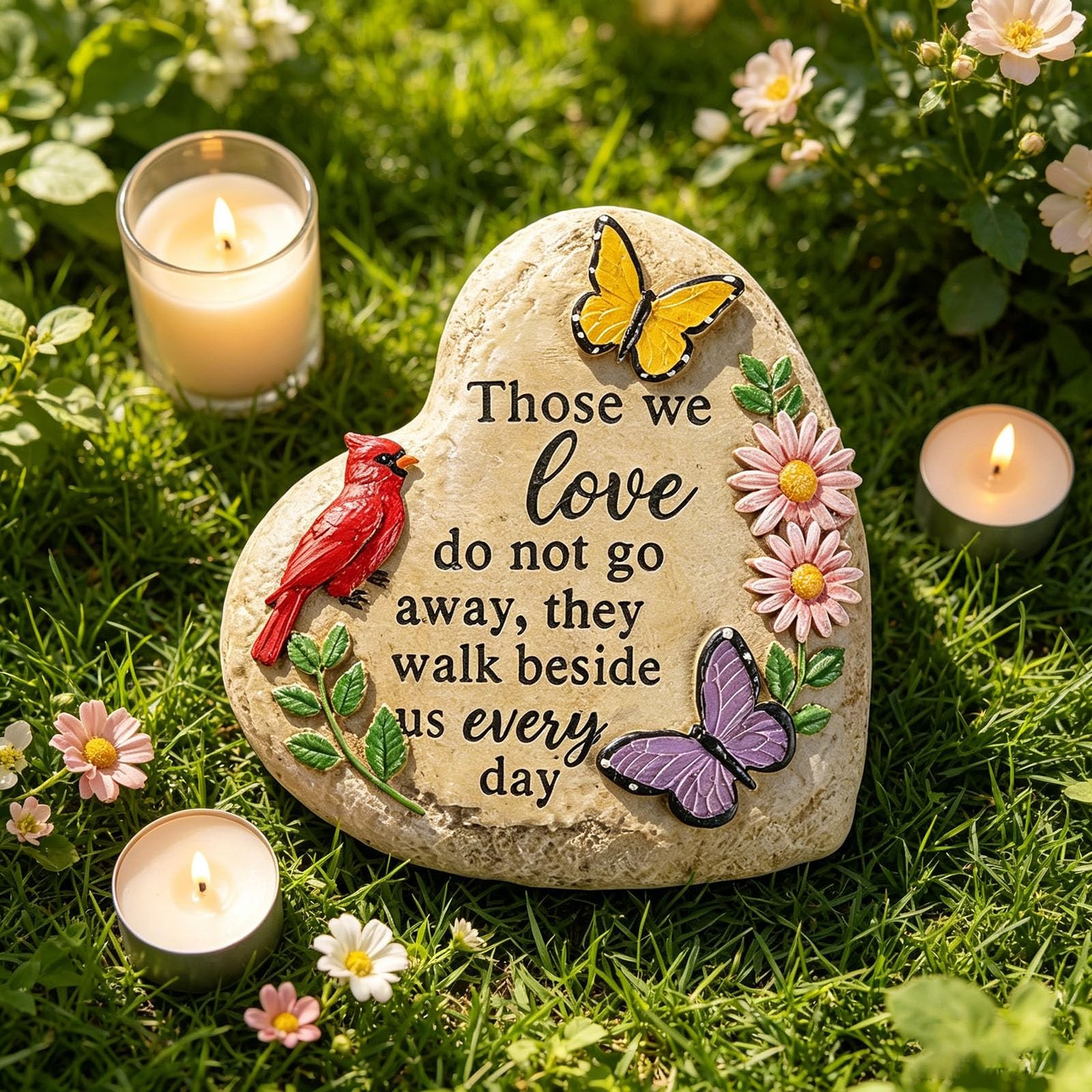 Memorial Garden Stone Cardinal Sympathy Gifts with Butterfly Flowers, in Memo…
