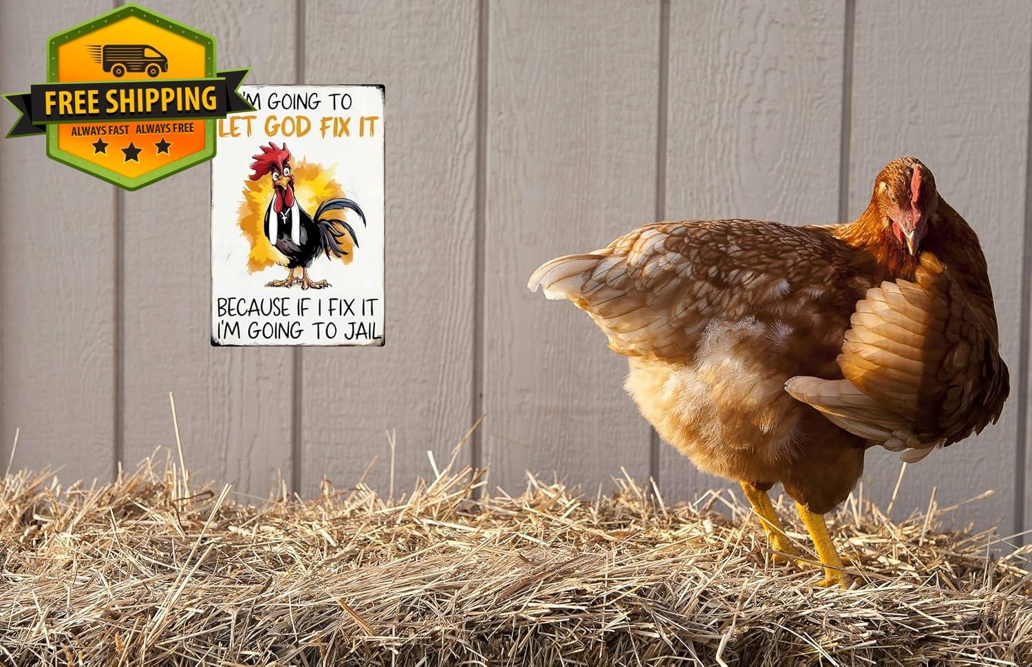 Funny Chicken Gifts Christian God Gifts Chicken I’m Going to Let God Fix It Tin