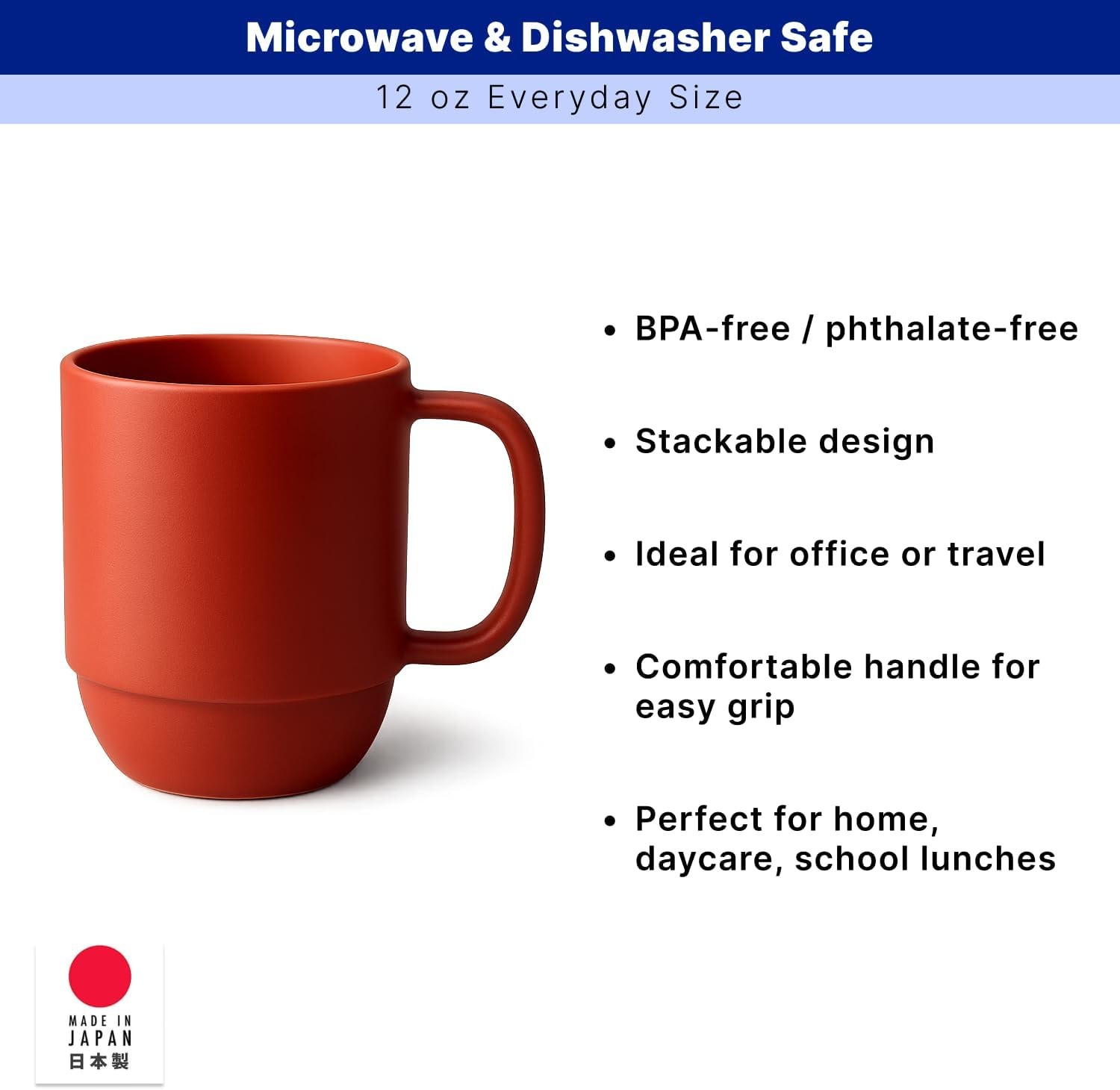 3091, 2 Pack Red Mug Made in Japan, BPA-Unbreakable Microwave & Dishwasher Safe