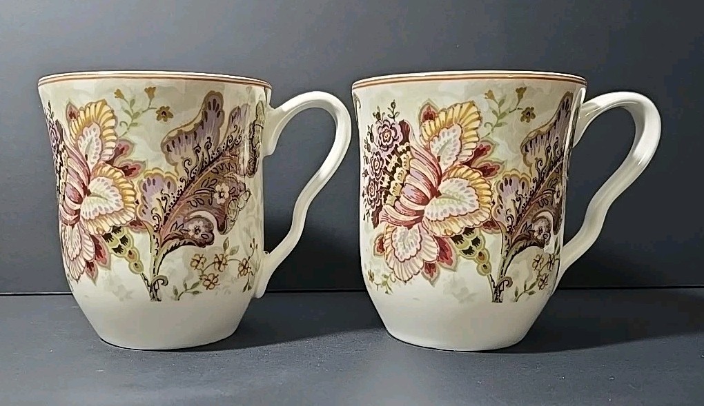 222 Fifth Gabrielle Pink Florals Fine China Cups Tea Mugs (Set of 2)