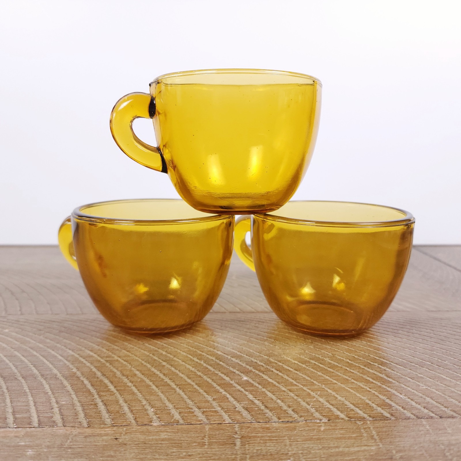 Vintage Amber Glass Coffee Tea Cups Set of 3 Mid Century Modern MCM