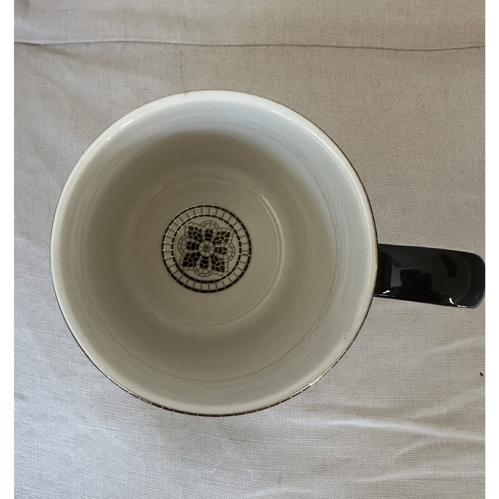 Anthropologie Victory Coffee Mug Bistro Margot Monogram Tile Metallic Cup V
