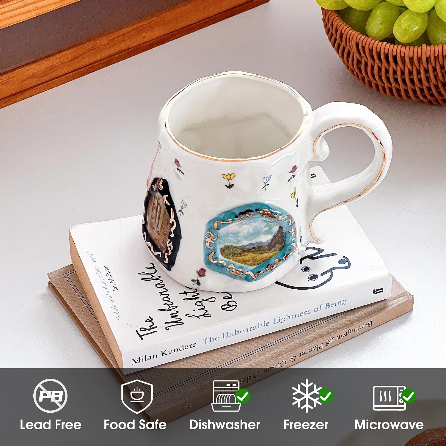 Large Ceramic Coffee Mug, Pretty Flower Cup with Big Handle, Funny Cute Tea