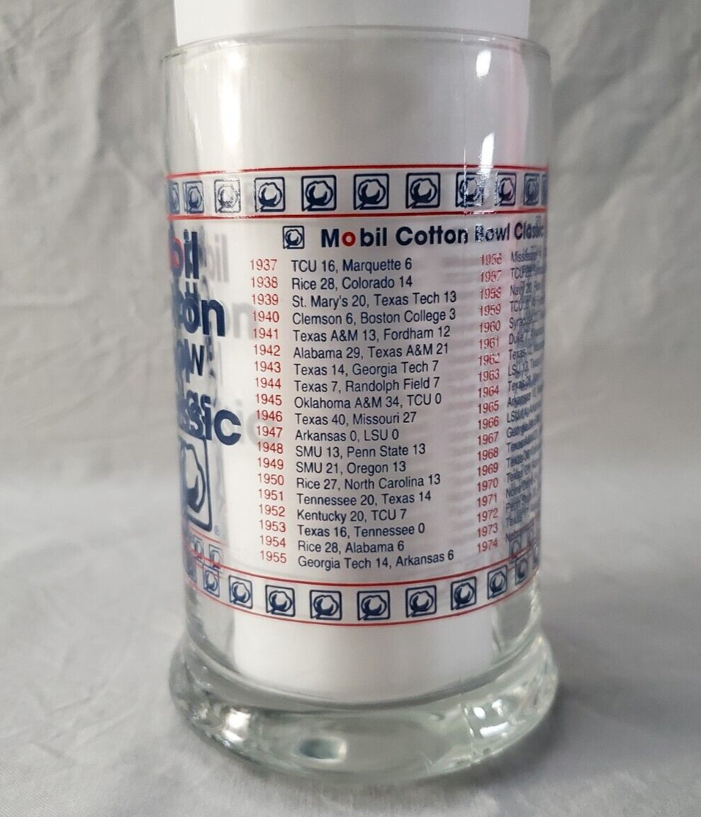 Mobil Cotton Bowl Classic Beer Glass 1937-1994 Clear Mug 14oz