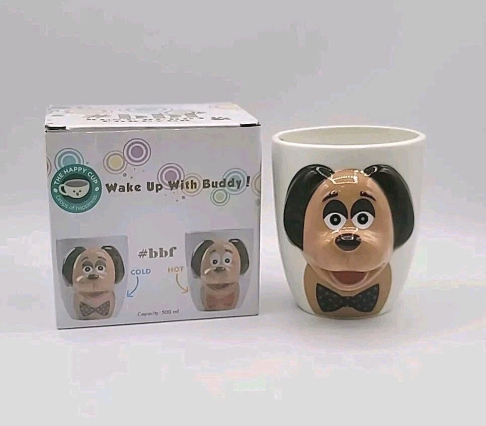 3D Buddy Dog Mug Temp Sensitive Cold Hot Color Changing Bow Tie/Eyes W/Box 16oz
