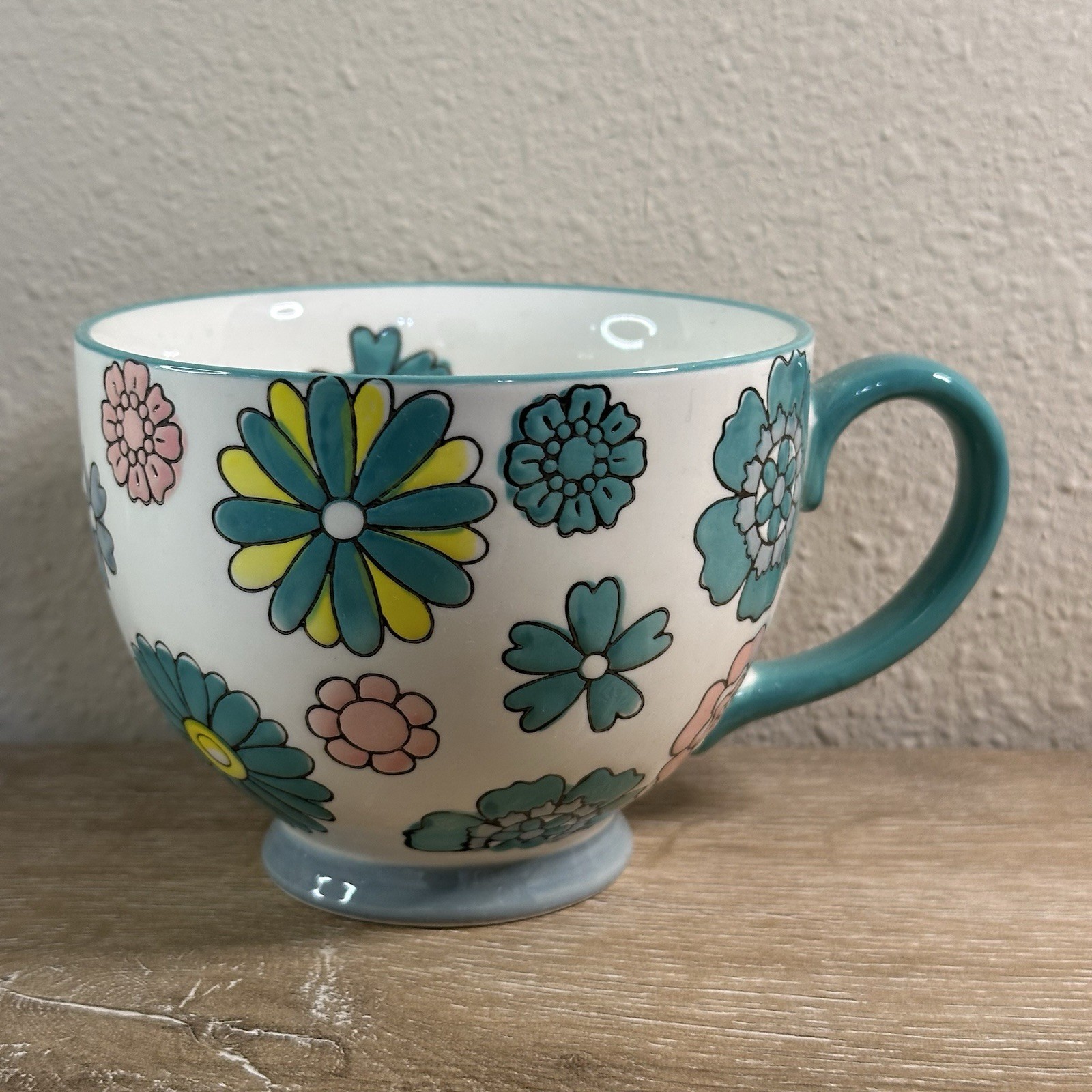 Potters Studio Colorful Floral Coffee Mug Footed Cup Embossed Hand Painted