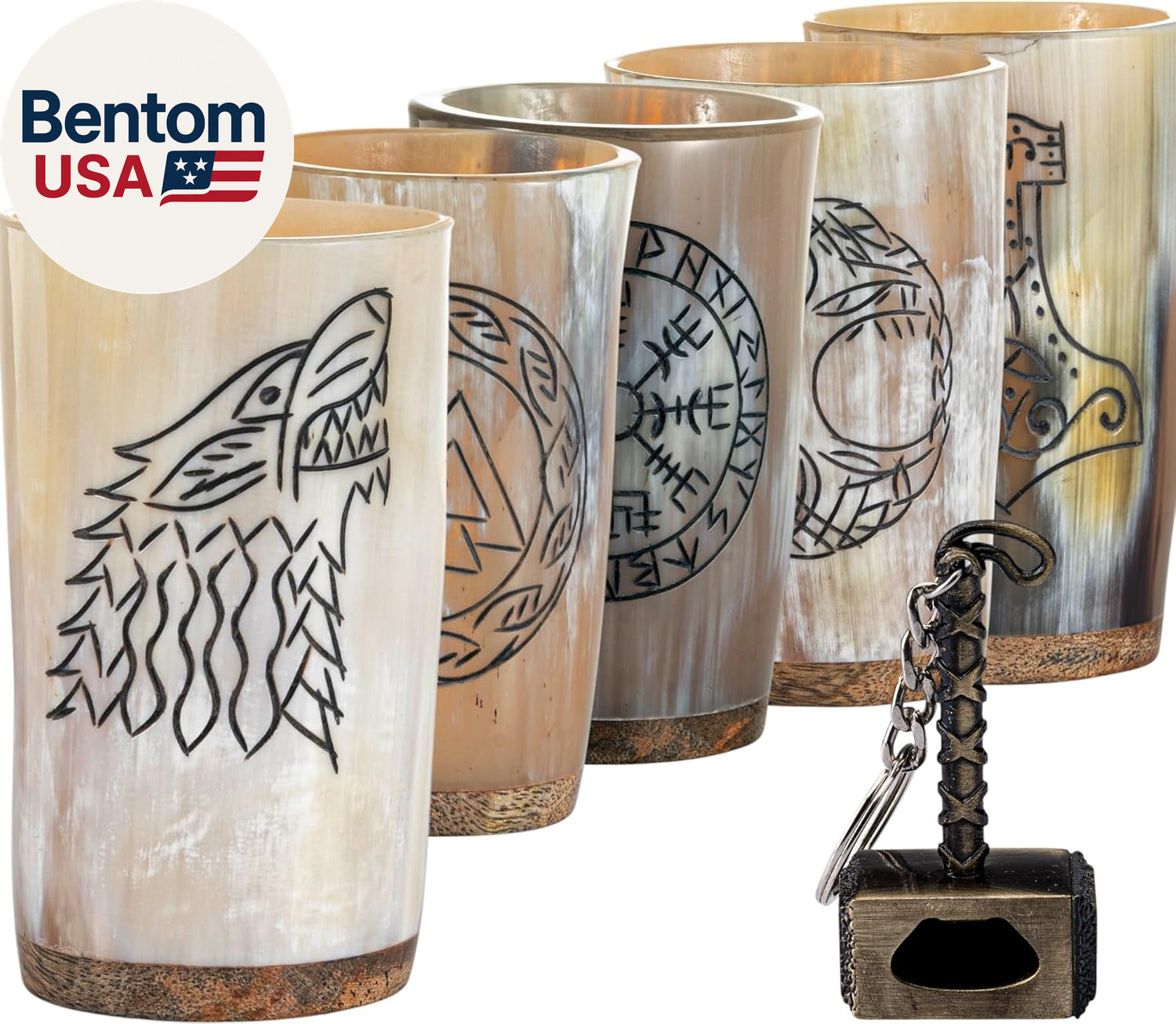 Viking Drinking Horn Mug Set of 5 – Gifts for Men, Dad, Husband – Unique Viking