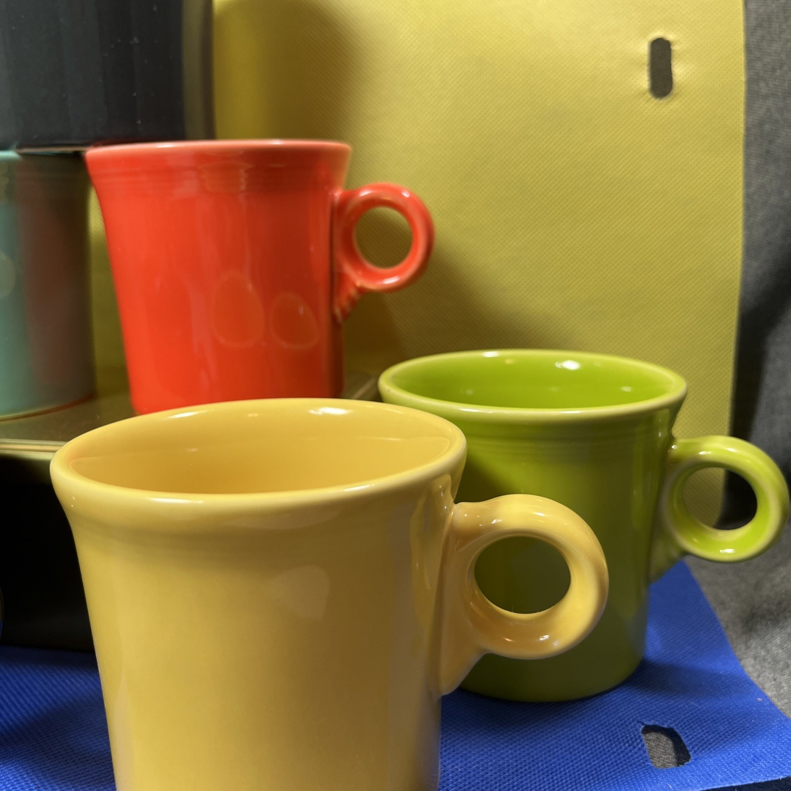 Fiestaware Ware Set of 7 Rainbow O Ring Handle Coffee Cup Mugs USA Hot Drink