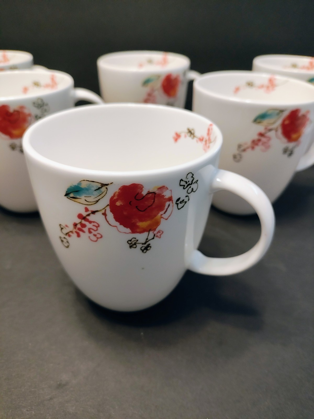 Lenox Simply Fine Chirp Bone China Floral Coffee Mugs ‘SET OF 6’ Microwave Safe