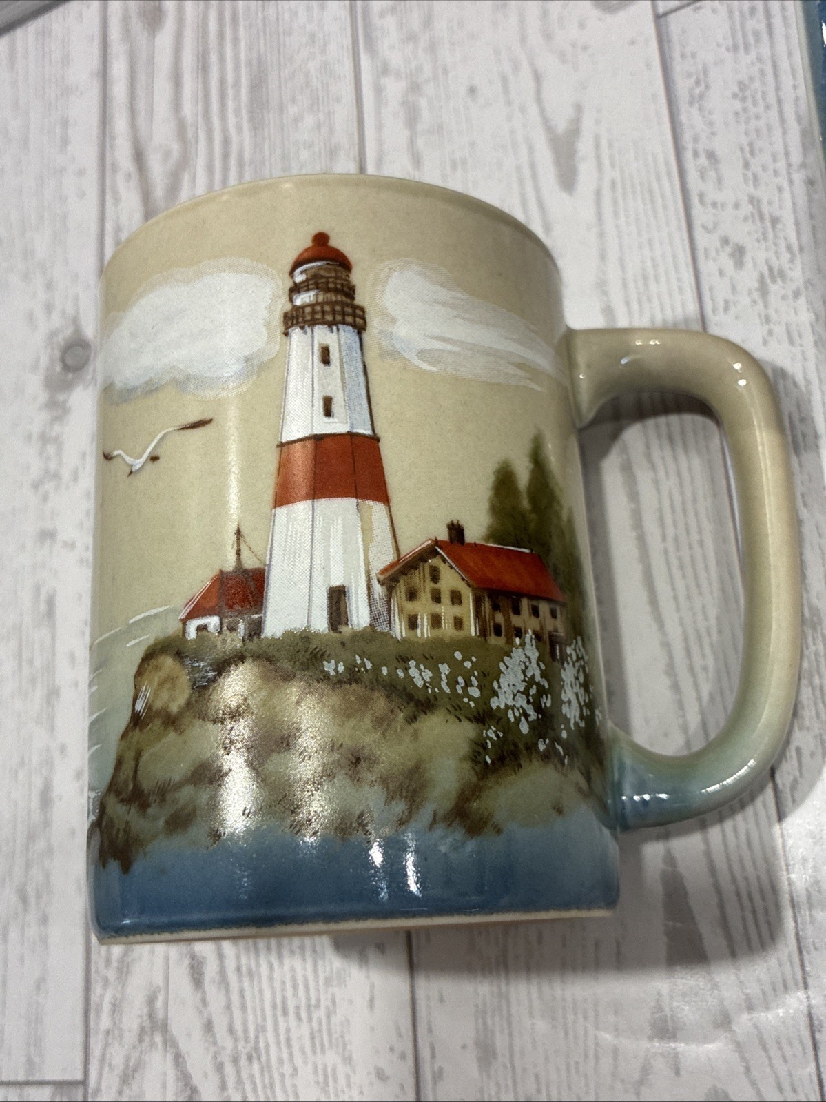 Otagiri Japan Lighthouse Harbor Mugs Seagulls Beach House Coastal Decor Nautical