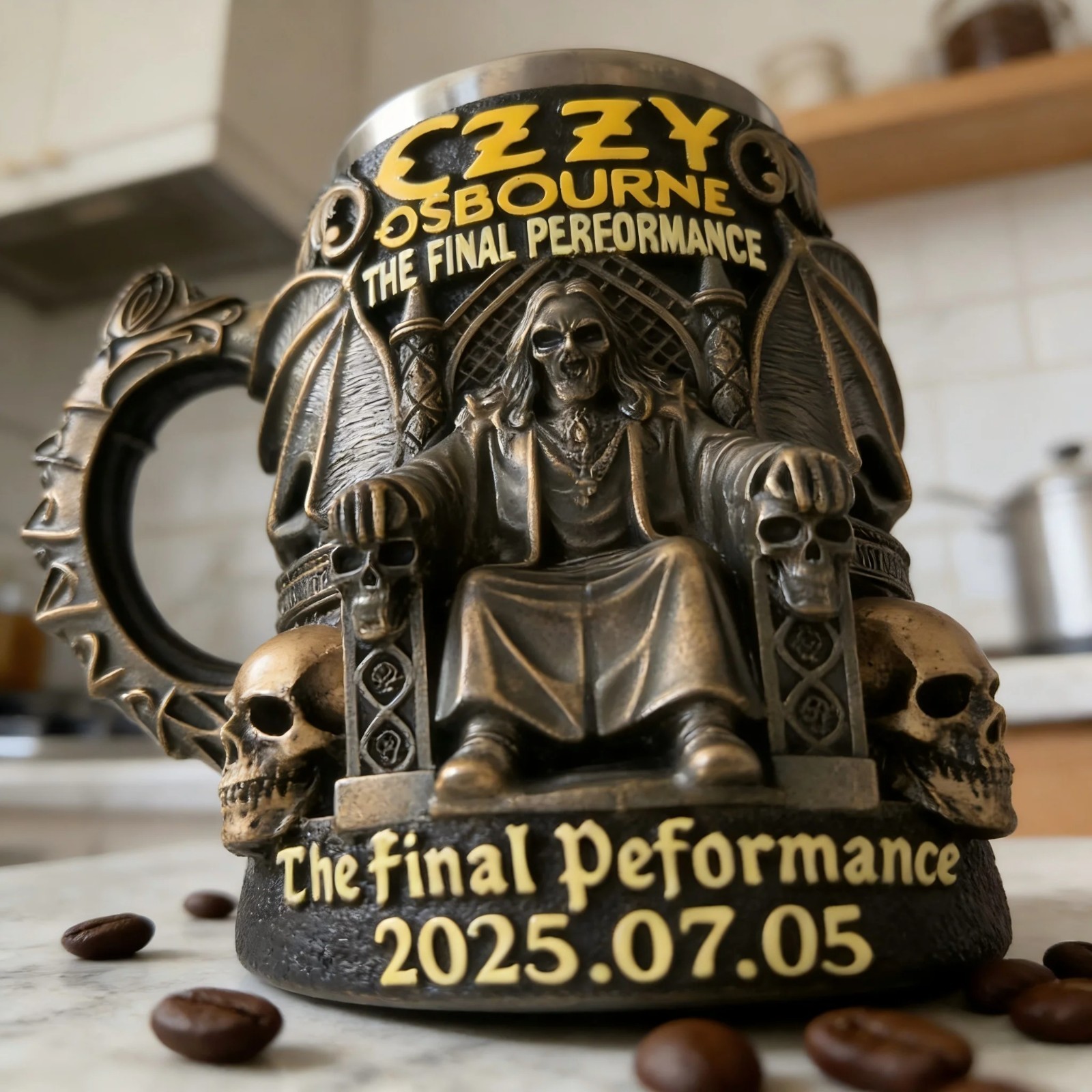 Halloween 3D Skull Mug Ozzy Osbourne Style Resin Beer Coffee Cup Stainless Steel