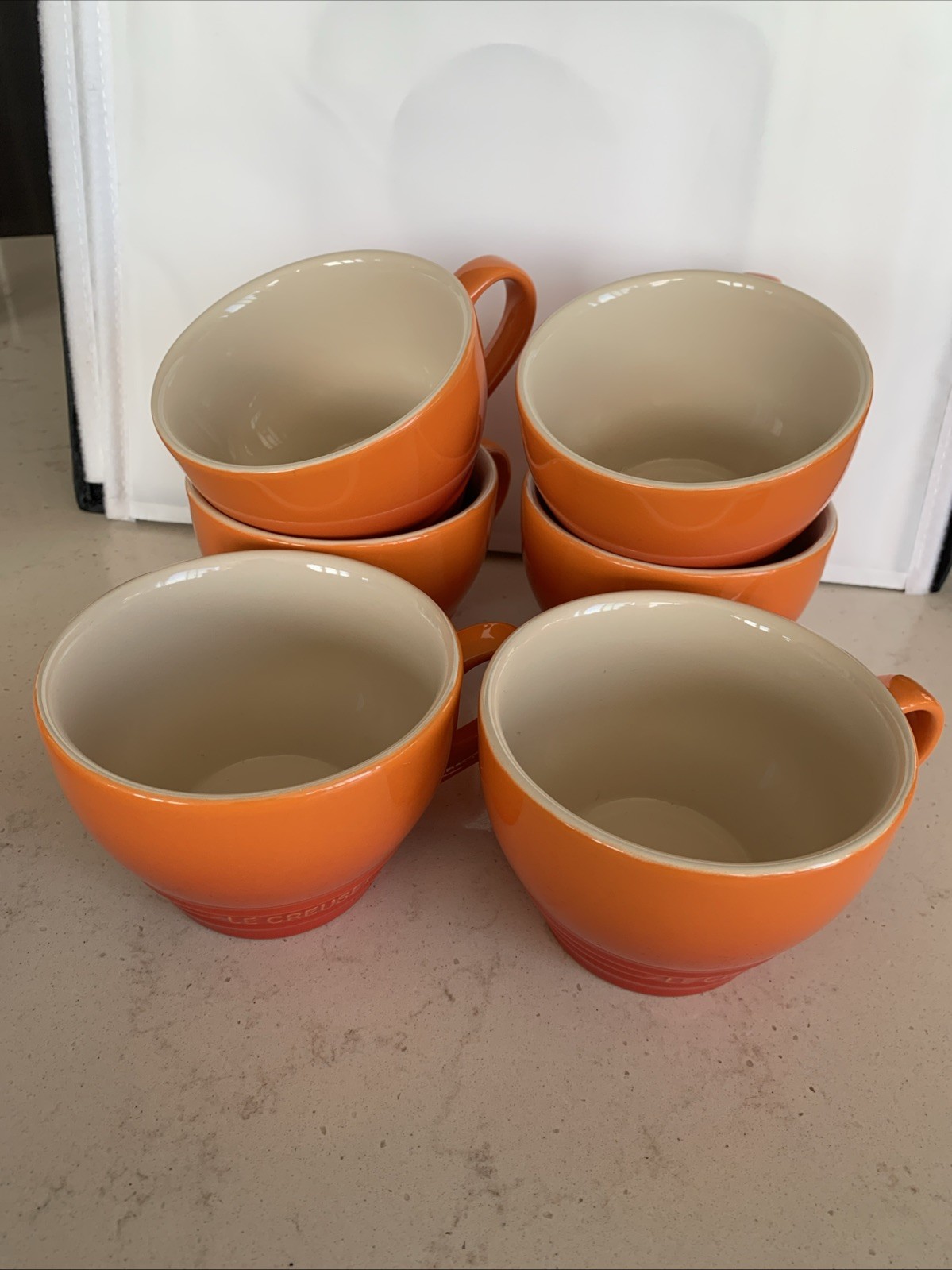 6 LE CREUSET 400 ML STONEWARE GIANT CAPP CUPS IN FLAME SECONDS