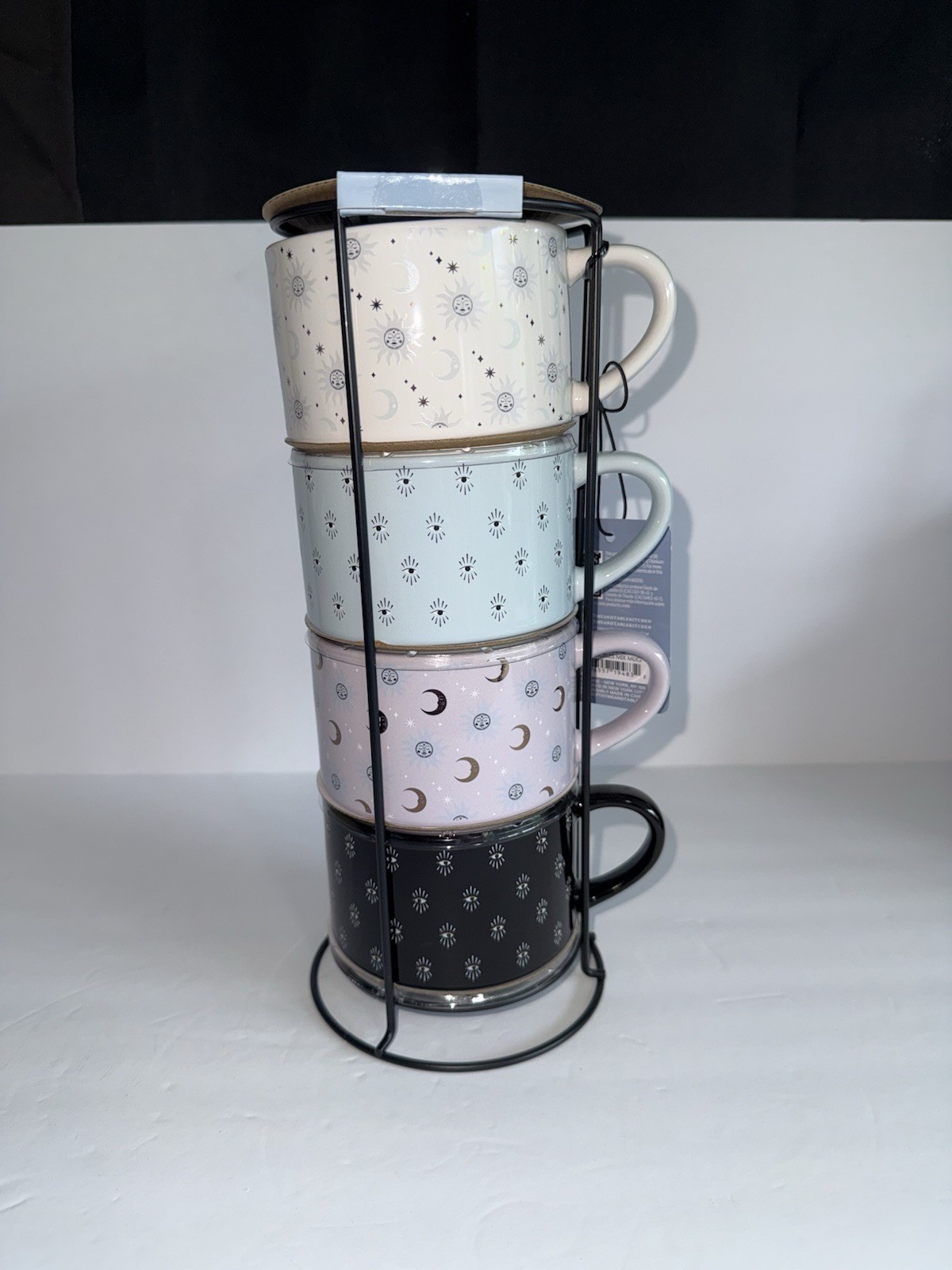 Thyme & Table Celestial Stackable Mug Set (4) Moon Stars All-Seeing Eye 11.1oz