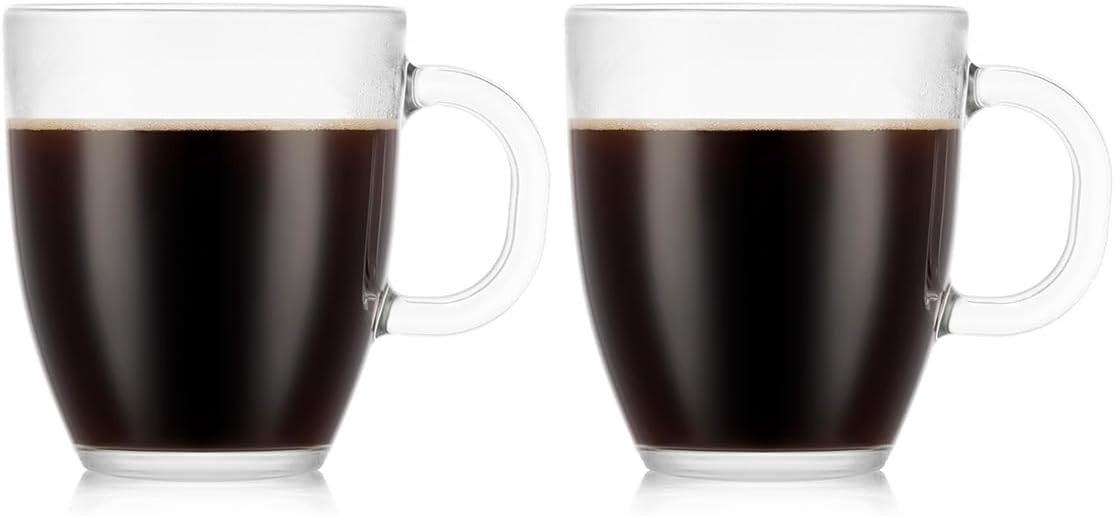 12oz Bistro Coffee Mug Single-Wall Tempered Glass, 2 Pack, Clear | Single-Wall